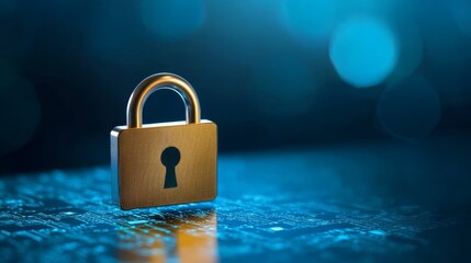 Enhanced circuit security detailed view of padlock and key on circuit board for advanced data protection