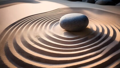 Close-up of a meditative stone in a tranquil Japanese Zen garden