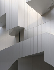 Obraz premium Architectural Facades: Modern Architectural Paneling with Repetitive Angular Shapes and Minimalist Design in Neutral Tones