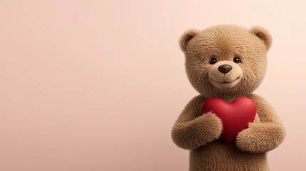 Obraz premium Heartwarming image of teddy bear holding red heart, symbolizing love and affection