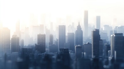 Obraz premium Misty Metropolis: An Urban Skyline at Dawn