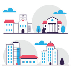 Fototapeta premium Urban Skyline Silhouettes: Black & White City Icons Set 2 town vector design modern simple symbol 