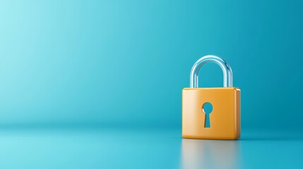 Fototapeta premium Vibrant yellow padlock on serene blue backdrop symbol of security and protection