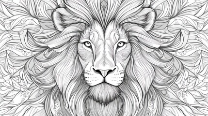 Obraz premium Detailed Black and White Lion Drawing with Intricate Mane and Facial Features