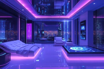 High-profile tech launch with futuristic displays, sleek decor, and immersive visual elements.