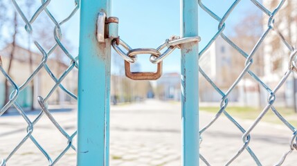 Closeup view of interlocked metal chain links on security fence emphasizing texture and strength