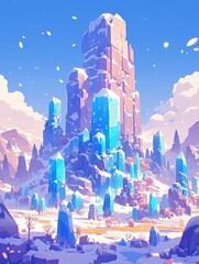 A crystal stone forest with smooth-edged pillars against a bright colorful background