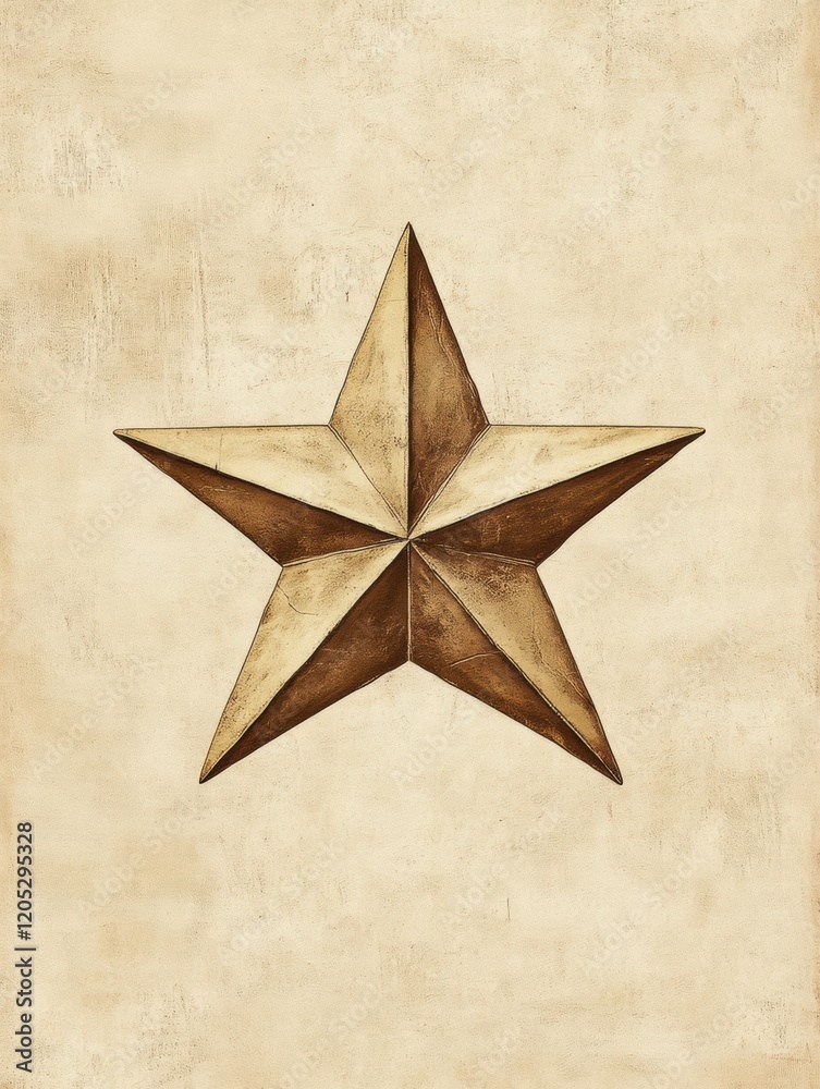Poster decorative golden star on a textured beige background showcasing a three dimensional design. generat