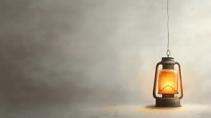 A vintage lantern emits a warm glow against a soft, neutral background.