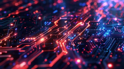 Computer chip with a red and blue background