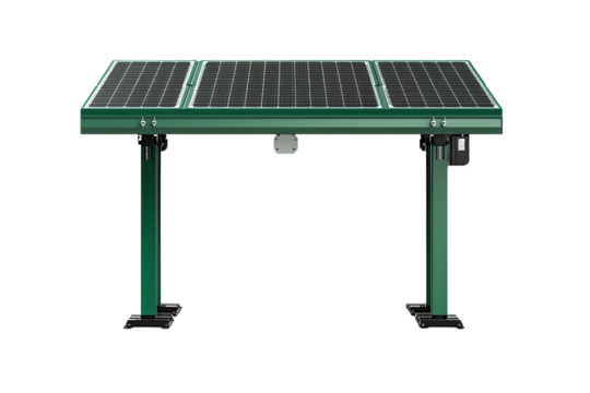 A modern solar panel table designed for sustainable energy use, featuring sleek lines and efficient solar technology for eco-friendly applications.,Isolated on transparent background