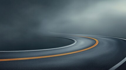 A winding road disappears into a foggy atmosphere, evoking mystery and adventure.