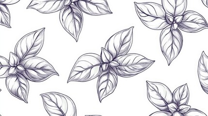 Organic Basil Seeds Pattern on White Background with Detailed Hand-Drawn Elements