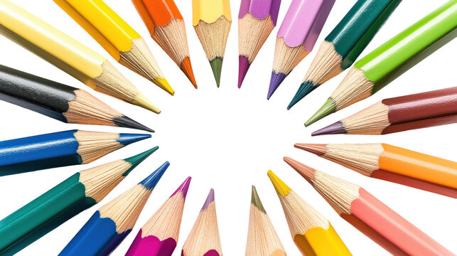 Colorful pencils arranged in a circular pattern transparent background isolated png