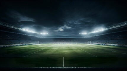 A photo of a football field under stadium lights