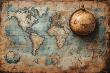 Fototapeta premium Discovering the world: antique globe resting on a vintage map