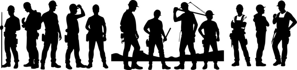 Naklejka premium Construction Worker Silhouette Vector Illustration Set - Professional Worker Clipart