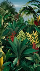 Tropical wallpaper, Tropic trees and leaves, wallpaper design for digital printing- 3d illustration