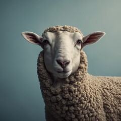 A stylized, geometric sheep made of simple shapes.