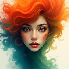 Fototapeta premium Dynamic abstract portrait of a woman with vivid, swirling paint. A captivating blend of colors for artistic and contemporary design projects.