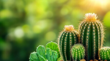 Blooming Cactus Plants In A Garden Setting
