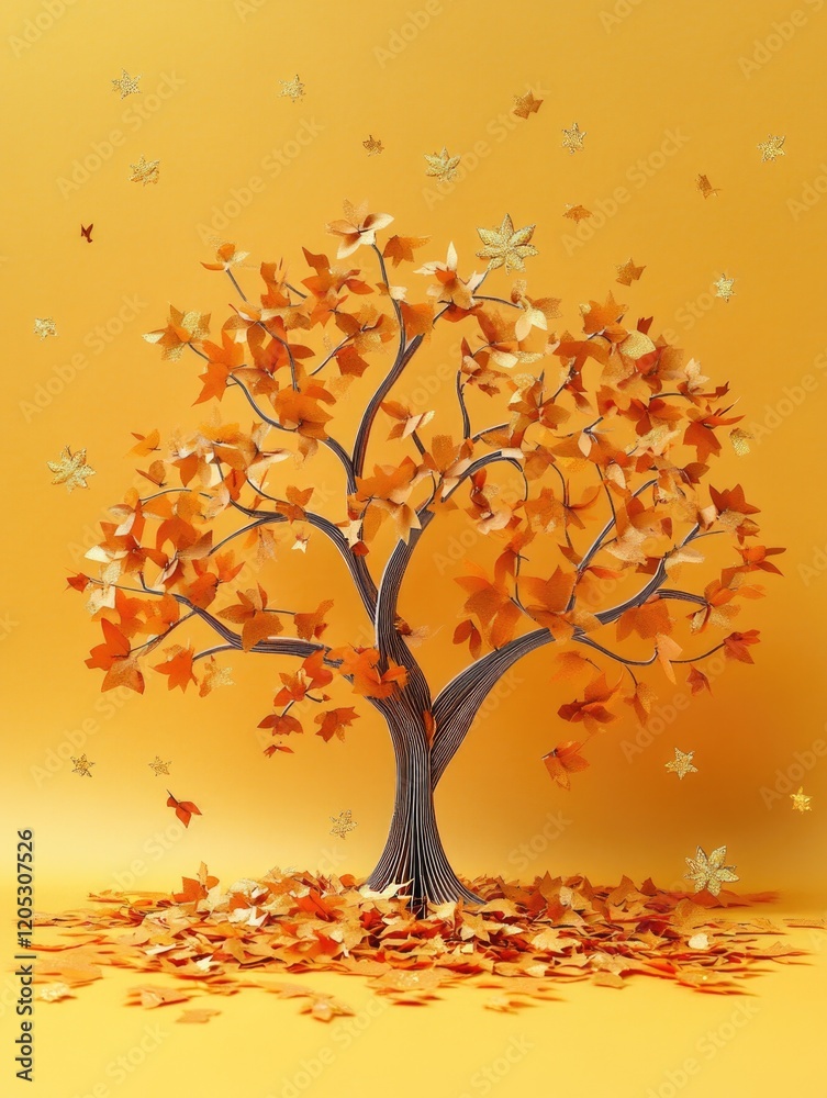 Wall mural Falling Leaves on Yellow Background