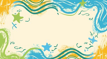 Abstract Summer Waves and Stars Artistic Background Design