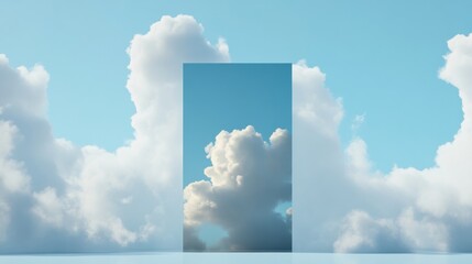 Surreal ad placeholder with cloud and minimalist design, blending simplicity with dreamlike cloud elements in a clean and modern style