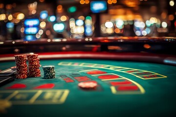 Elegant gambling table setup in a lavish casino environment with rich decor and atmosphere