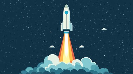 Fototapeta premium Rocket Launch Illustration for Startup Ascent and Growth