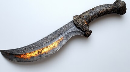 Obraz premium Ornate, curved dagger; aged, metallic, detailed.