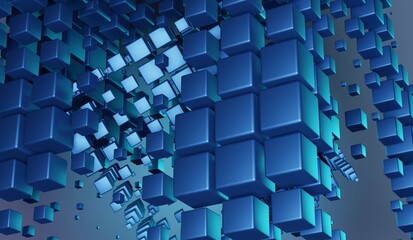 Obraz premium Blue cubes falling digital background abstract technology illustration