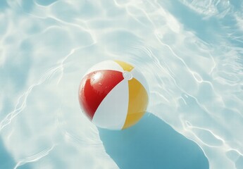 Obraz premium A red and yellow beach ball is floating in a pool of water