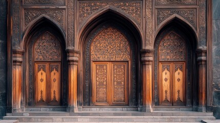 Fototapeta premium Ornate Wooden Doors and Architectural Detailing