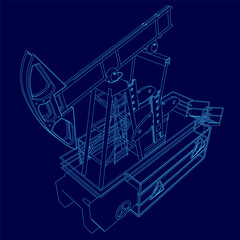 Blue drawing of a oil pump outline. The drawing is in blue and is very detailed