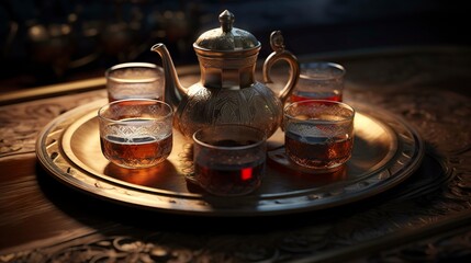 Fototapeta premium A photo of a traditional Islamic tea set