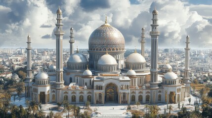 Naklejka premium Majestic Mosque Architectural Design Cityscape View
