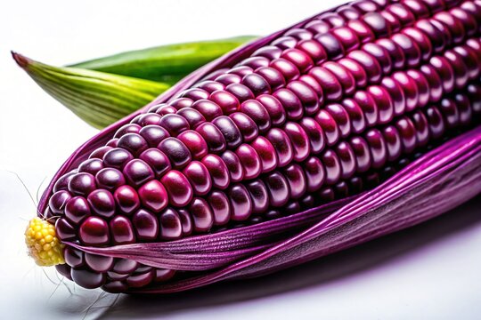 Silhouette Closeup Purple Corn on White, Healthy Food Concept, Copy Space