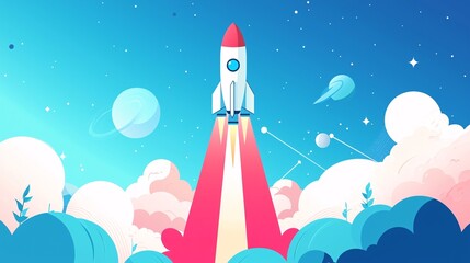 Clean Rocket Launch Design Representing Startup Growth