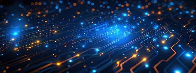 Obraz premium Computer chip with blue and orange lights