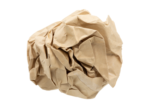 Crumpled paper on transparent background png file.	