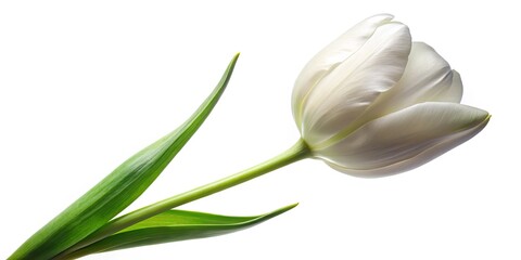 Fototapeta premium Close-up of a pristine white tulip, isolated on white. A minimalist nature study.