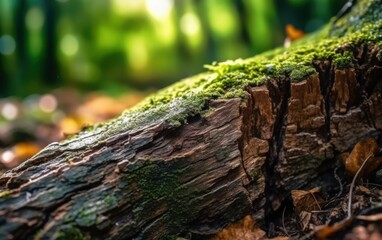 Closeup of a Moss Covered Log