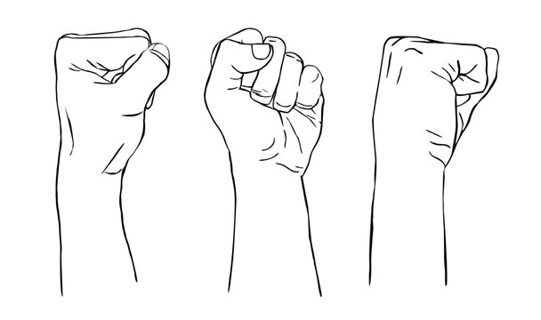 man fist hands gesture set line drawing three  angles vector illustration