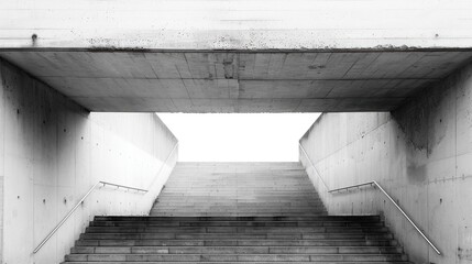 Large, empty, concrete stairwell with a white background