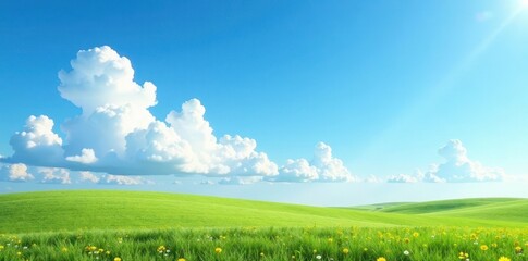 Obraz premium Gentle wispy clouds float across a vast blue expanse with a few distant clouds and a few scattered clouds, peaceful landscape, calm nature