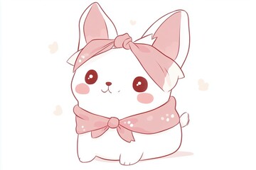 Fototapeta premium Cute cartoon rabbit with pink scarf and headband in pastel style