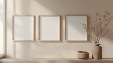 Minimalist Wall Frames with Dried Flowers in Soft Natural Light