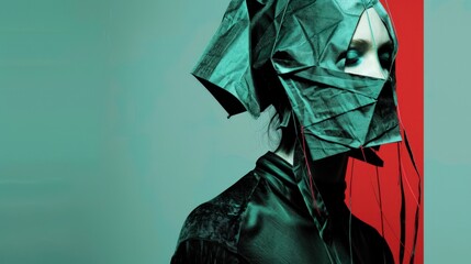 Enigmatic Figure in Teal and Red