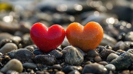 Fototapeta premium A red heart sits atop a pile of rocks, conveying a message of love or passion